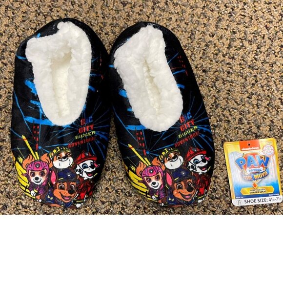 Toddler Boys Paw Patrol Slippers Nickelodeon Black Plush Slip On Non Slip - Picture 2 of 4